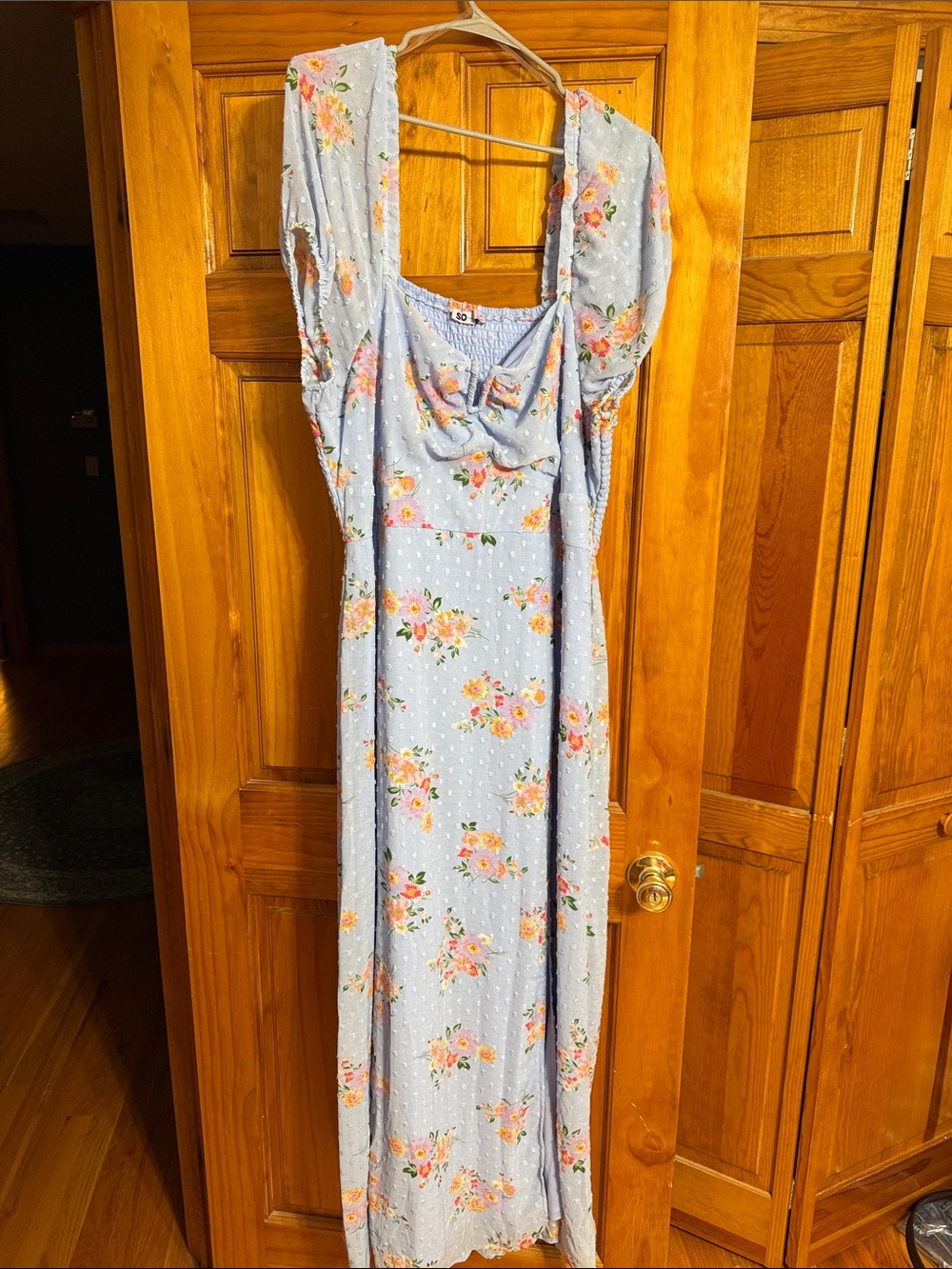 SO Light Blue Floral Maxi Dress with Pink & Yellow Flowers